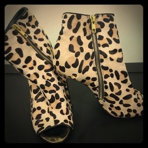 Steve Madden Leopard Hair Calf Open Toe Booties